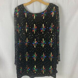 Stenay Vintage 80's Sequin  100% Silk Tunic Style Dress Women's 3X.